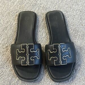 Tory Burch Black Slides with Gold Accents